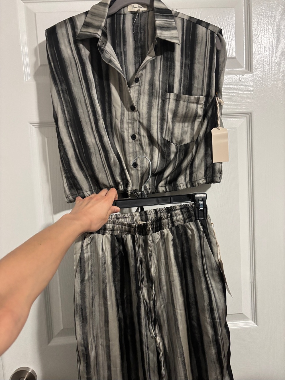 NWT Striped Black and Gray Women's Crop Top & Pants Set - S